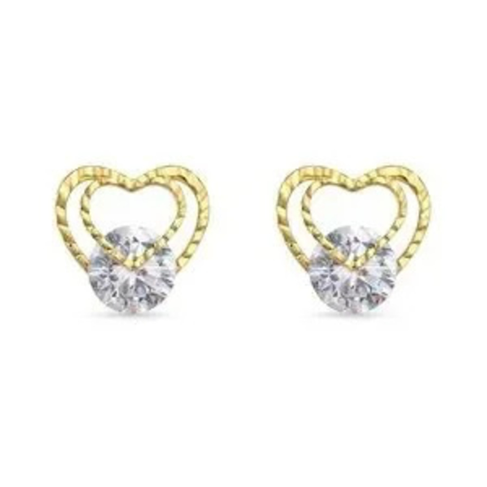 Gold Heart Stud Earrings With Cubic Zirconia